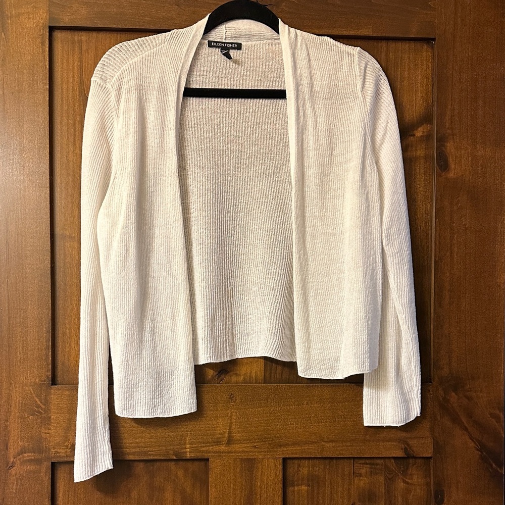 Eileen Fisher Organic White Open-Front Cardigan